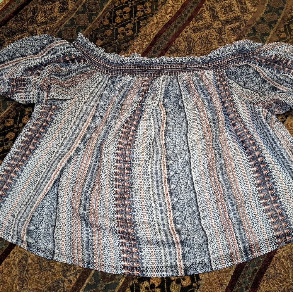 Off Shoulder Blouse Blue Red White Elastic Neck Lined Top Cato Size 22/24